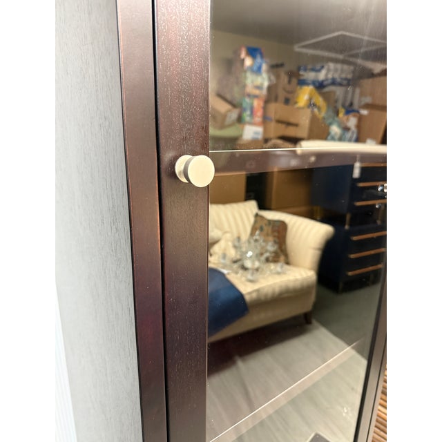 Tall Wood Display Cabinet With Glass Door and Lower Storage For Sale - Image 11 of 12