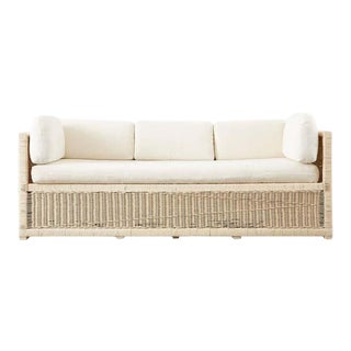 Mid-Century Modern Painted Wicker Rattan Case Sofa Settee For Sale