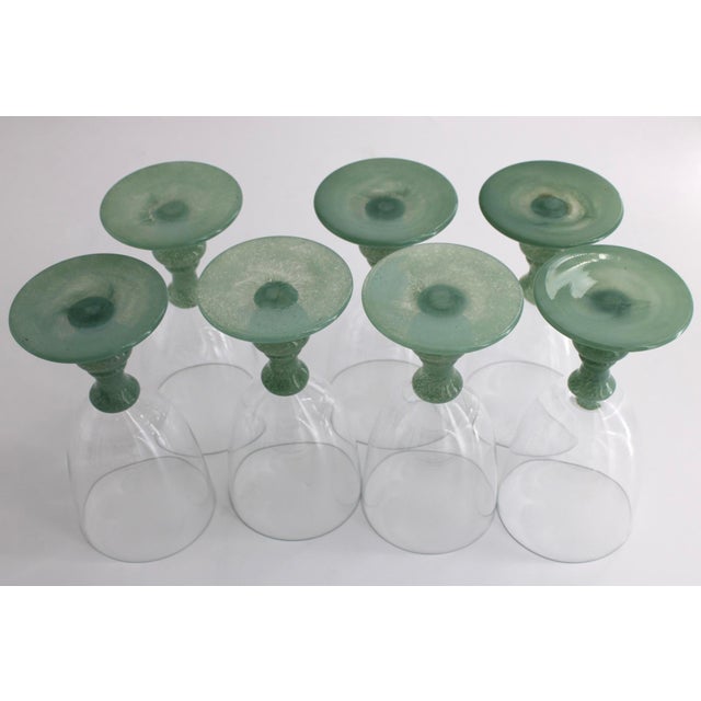 Modern 1990s Villeroy & Boch Isabelle Blown Glass Water Goblets in Jade Green - Set of 7 For Sale - Image 3 of 5