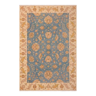 1990s Bohemien Ziegler Blue Ivory Hand-Knotted Wool Rug - 8'11'' X 11'9'' For Sale