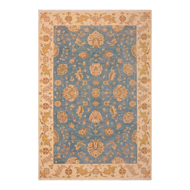 1990s Bohemien Ziegler Blue Ivory Hand-Knotted Wool Rug - 8'11'' X 11'9'' For Sale