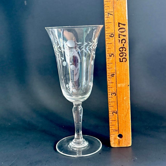 Vintage Willow Moon Water Gobblets, Set of 6 - By Pioneer - Mid Century Etched Tall Wine Champagne Glasses For Sale - Image 10 of 10