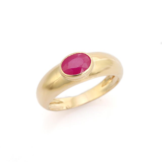 Contemporary Boho Chic Style Ruby Cocktail Ring Size 5 in 14k Solid Gold For Sale - Image 3 of 11