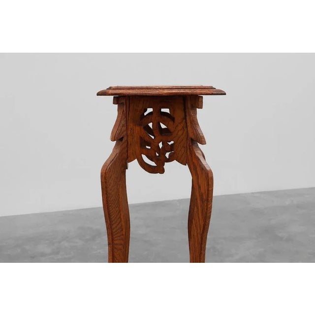 Tall Art Deco Oak Pedestal with 2 Levels, France, 1910s For Sale - Image 4 of 11