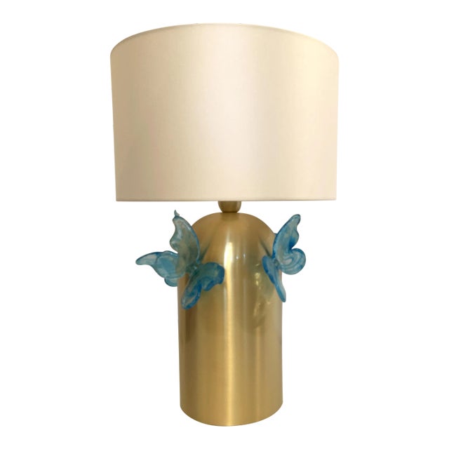 Contemporary Light-Blue Butterfly Murano Glass Table Lamp For Sale
