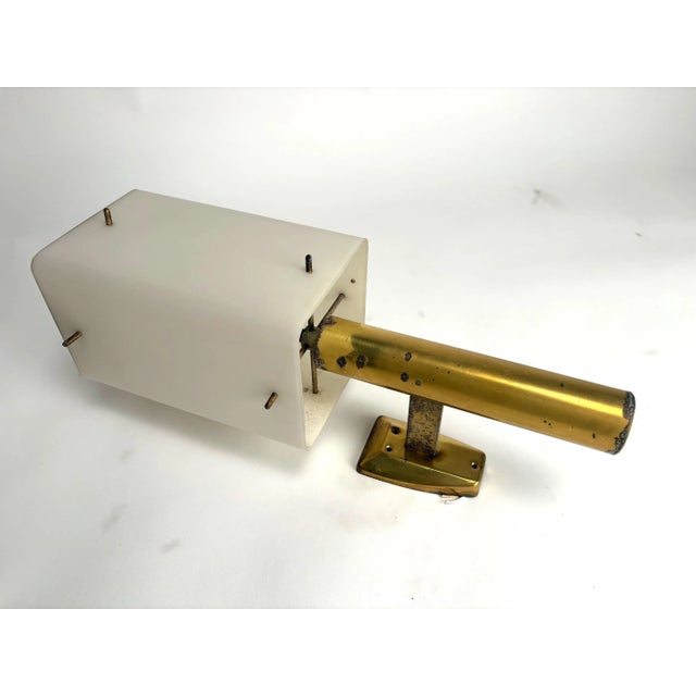 Large Brass and Opaline Glass Lantern attributed to Stilnovo, Italy, 1950s For Sale - Image 9 of 12