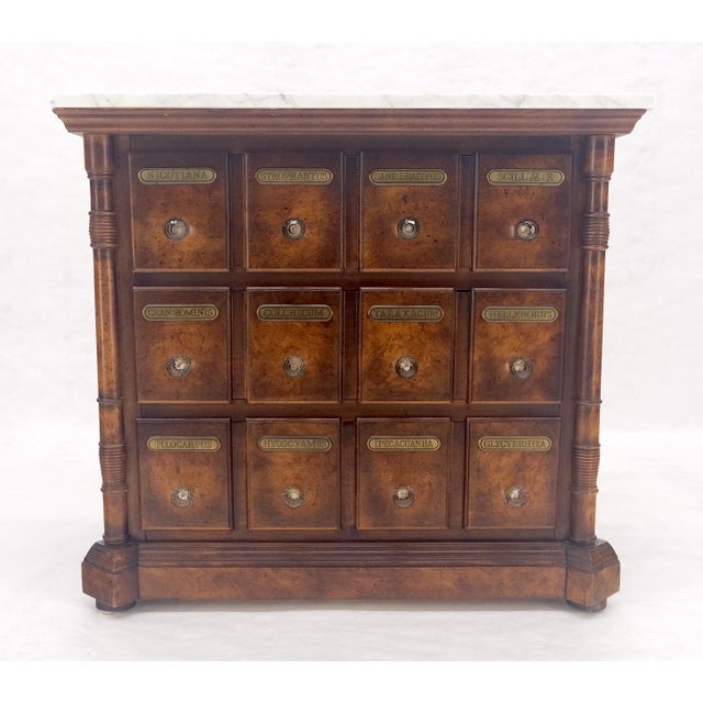 Marble Top Drawers Burl Wood Decorative Cristal Balls Pulls Bachelor Chest MINT For Sale - Image 10 of 17
