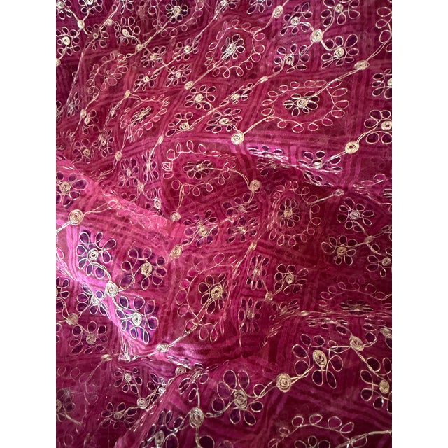 Vintage Indian Saree Fabric With Silver Threads (Zari) For Sale - Image 4 of 8