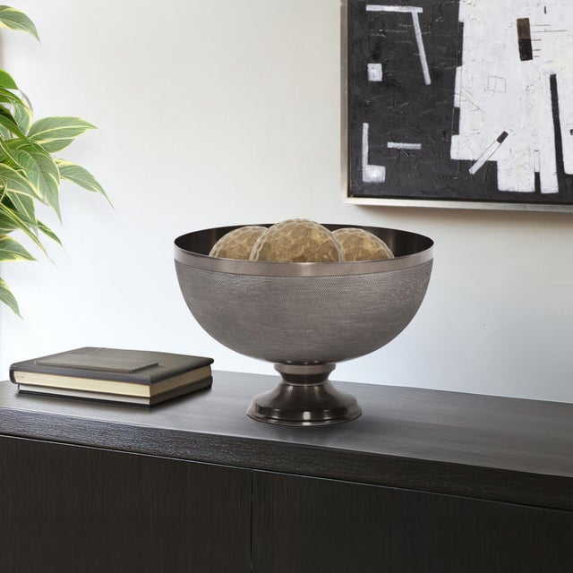 Gray Textured Smoke Black Metal Footed Bowl- Small For Sale - Image 8 of 9