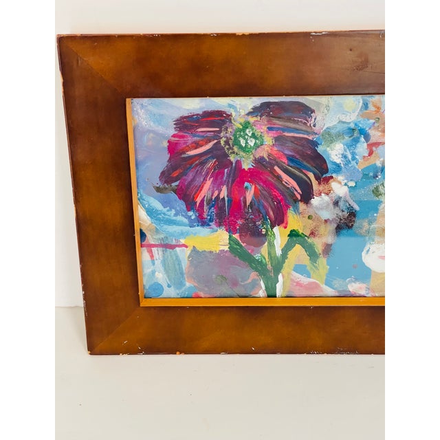 Abstract 1970s Abstract Original Painting Floral Framed For Sale - Image 3 of 3