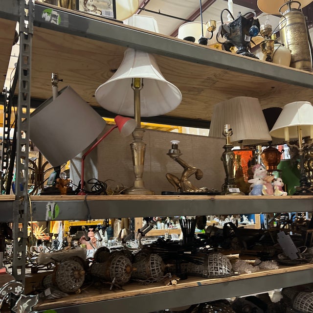 1970s Brass Tall Table Lamp With Ibex Details and Lampshade Included For Sale - Image 12 of 12