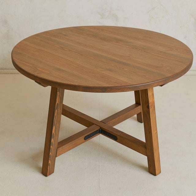 French Round Dining Table with Four Curved Benches, 1950s For Sale - Image 4 of 9