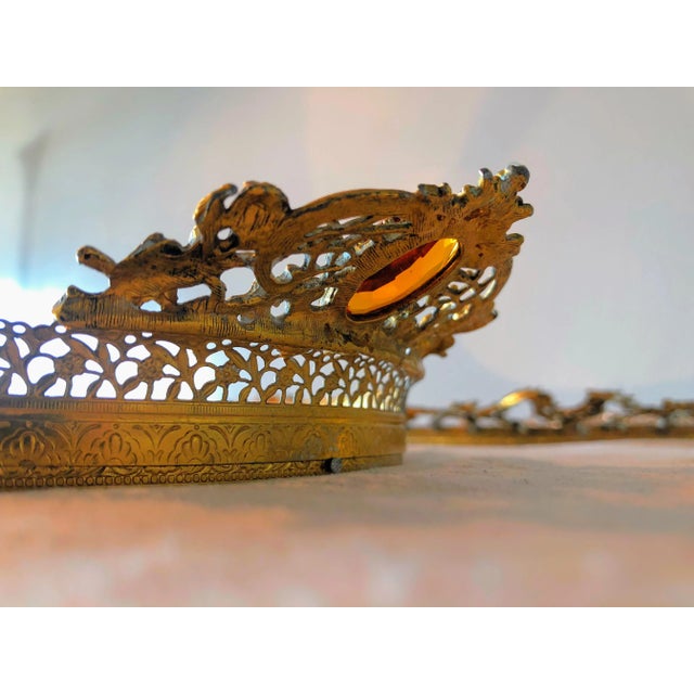 Hollywood Regency Large Vanity Tray With Cupids in Ormolu For Sale - Image 9 of 12