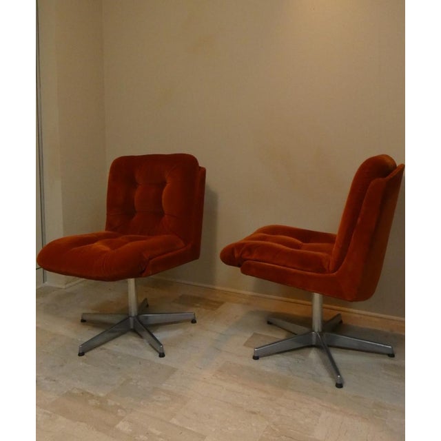 Mid-Century Modern Rust-Colored Velvet Chairs, Italy, 1970s, Set of 2 For Sale - Image 3 of 15