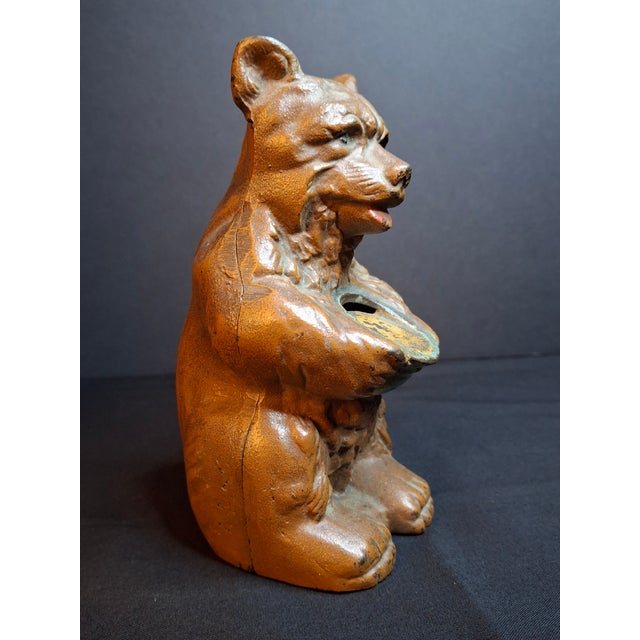 Early 20th Century Antique Hubley Cast Iron Bear Honey Pot Still Bank Exceptional Original Paint 30s For Sale - Image 5 of 13