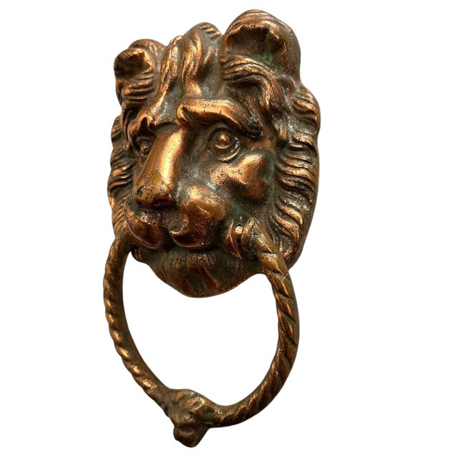 1930s Antique English Bronze Lion Door Knocker For Sale - Image 5 of 10