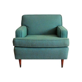 Mid-Century Nubby Turquoise Club Chair For Sale