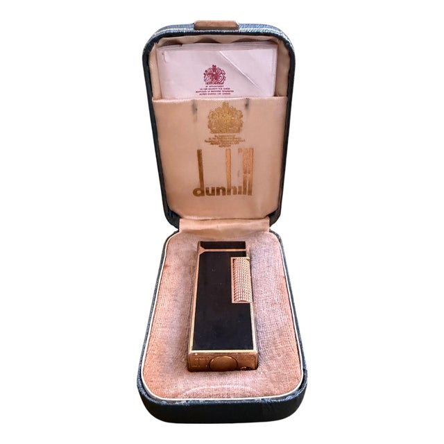 Rare Vintage Dunhill Gold Plated Black Lacquer Lighter Original Sky Case For Sale