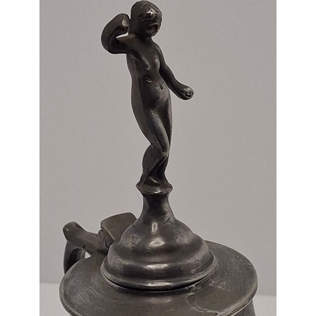 Lot of 2 - 19th C Pewter Whale Oil Fat Lamps W/ Figurine, Wick Pick, European For Sale - Image 15 of 18