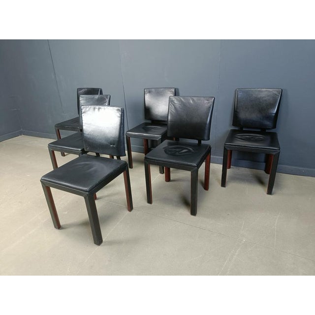 Black Vintage Leather Dining Chairs from Durlet, 1980s, Set of 6 For Sale - Image 8 of 12