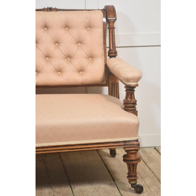 19th Century Walnut and Fabric Settee For Sale - Image 3 of 14