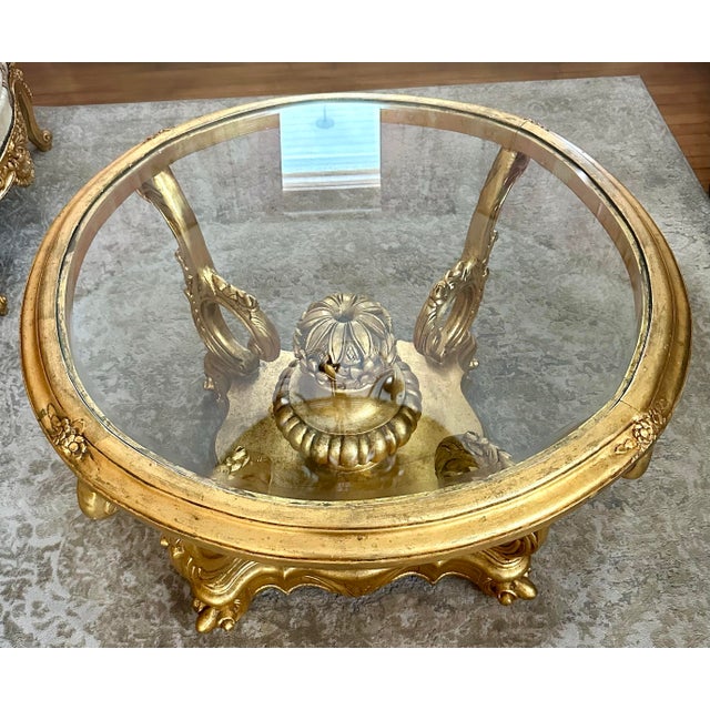 Rococo Vintage Gold Gilt Ornate Rococo Louis XV Accent Coffee Table For Sale - Image 3 of 4