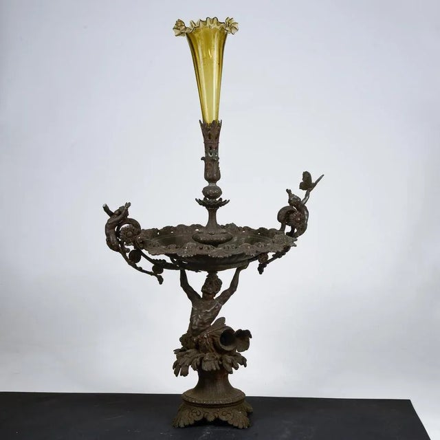 Metal Centerpiece with Blown Glass Potter For Sale - Image 4 of 9