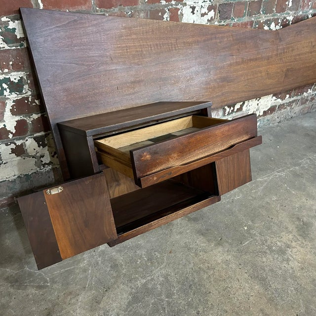 Craftsmen Queen Size Headboard With Floating Nightstands Walnut Curved For Sale - Image 10 of 12