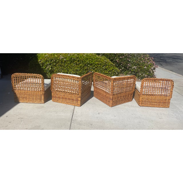 Vintage Wicker Sectional Sofa With New Sunbrella Cushions For Sale In San Diego - Image 6 of 10