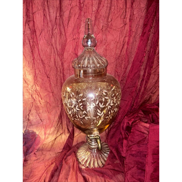 Empoli Vintage Empoli Region Tuscany Italy Hand Blown Honey Gold Amber Luxury Beverage Dispenser. For Sale - Image 4 of 12