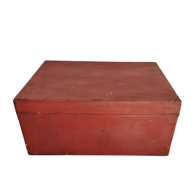 1900s Red Leather Antique Trunk For Sale In Greensboro - Image 6 of 8