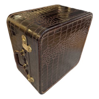 1940s Maximillian Square Leather Faux Crocodile Suitcase as End Table For Sale