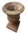 Greige Pair of Neoclassical Style Weathered Cast Stone Campana Urns on Pedestals For Sale - Image 8 of 12