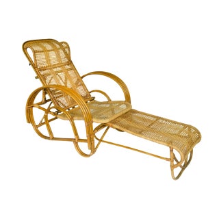 Vintage Rattan Reclining Lounge Chair For Sale