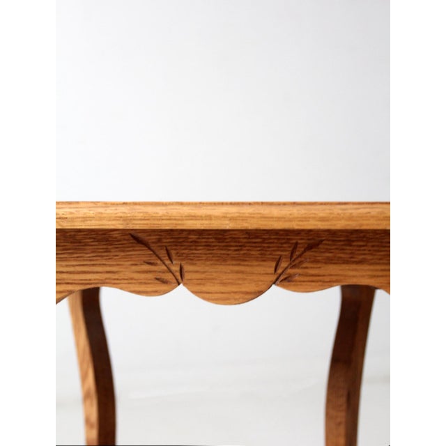 Vintage Oak Side Table With Carved Wheat Sheaf Apron For Sale - Image 6 of 12