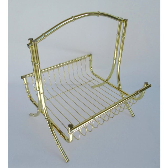 Metal Vintage Mid-Century Modern Brass Bamboo-Style Magazine Stand, Book Holder For Sale - Image 7 of 13