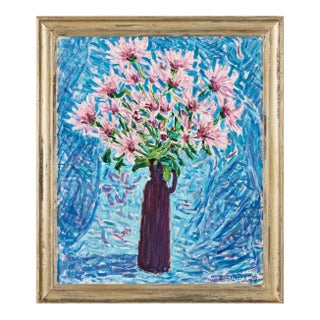 Swedish Oil Painting of Flowers in a Vase For Sale