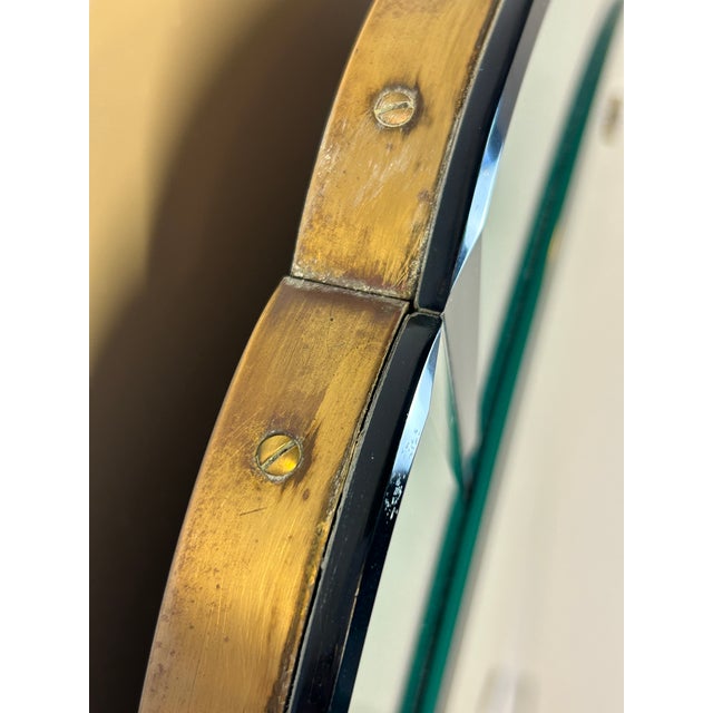 Metal Green Mirror with Brass Edge from Cristal Art, 1950s For Sale - Image 7 of 8