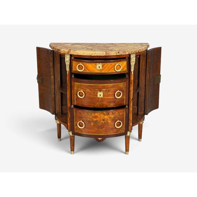 Louis Xvi, Diminutive Demilune Commodes, Inlaid Wood, Bronze, France, 19th C. For Sale - Image 16 of 18
