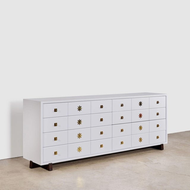 Tommi Parzinger, American Mid-Century Modern, Double Commode, White Lacquer, Brass, USA, 1950s A wonderful model no. 184...