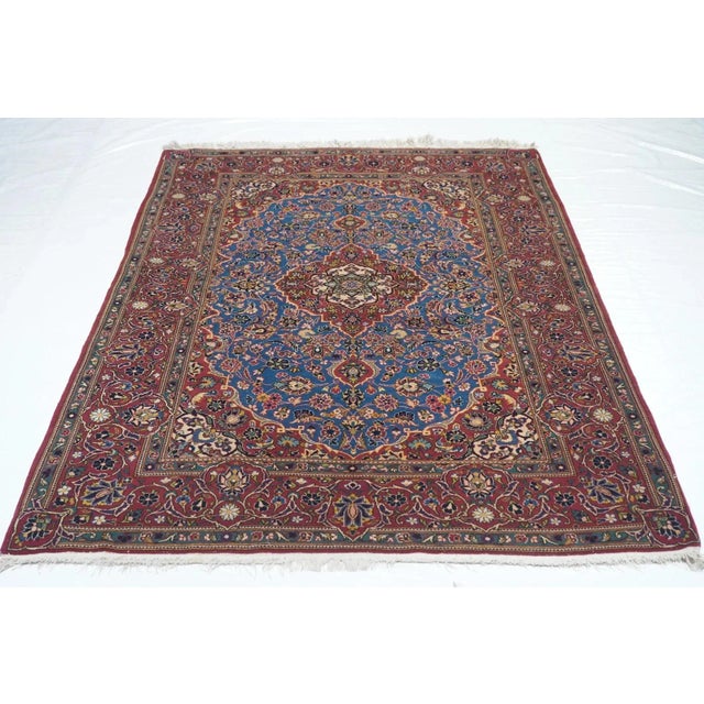 Blue Vintage Persian Kashan Rug 4'7'' X 6'10'' For Sale - Image 8 of 11