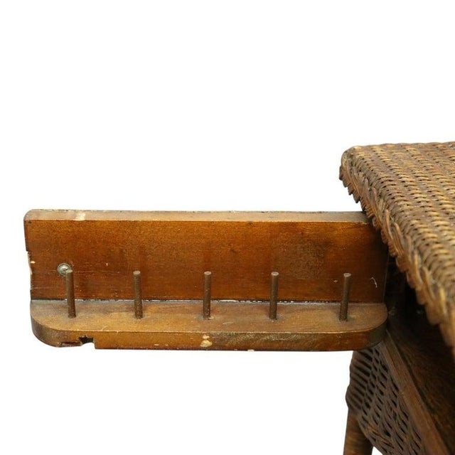 Brown Antique Heywood Wakefield Wicker Sewing Stand Signed C1920 For Sale - Image 8 of 11