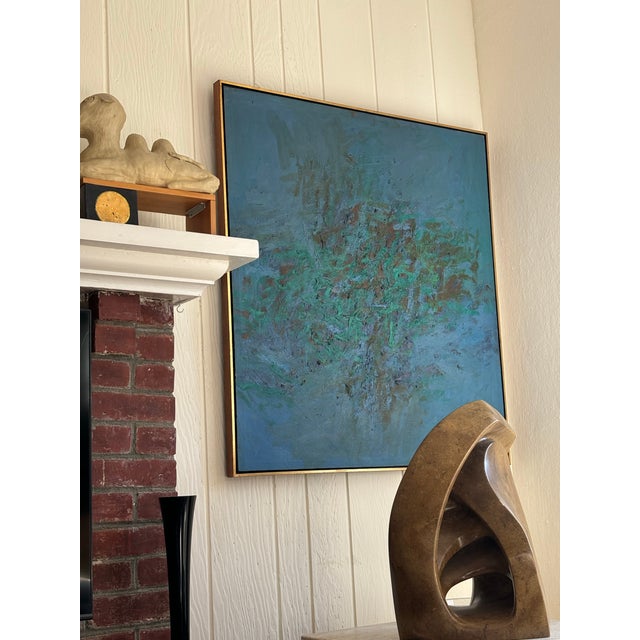 Cerulean 1960s Abstract Expressionist Impasto Oil Painting by Hilton Brown For Sale - Image 8 of 9