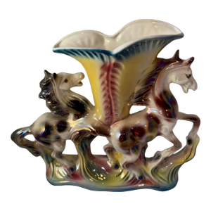 Mid-Century Italian Porcelain Galloping Horses Tulip Vase