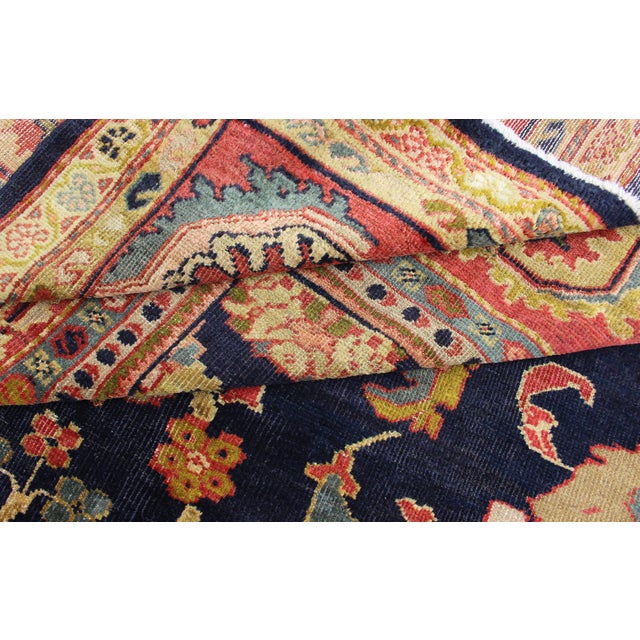 Antique Persian Sultanabad Carpet in Navy Blue Background and Rose Red Border 10'5 X 13' For Sale - Image 17 of 18
