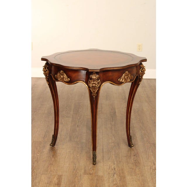 European Crossroads Renaissance Revival Style Leather Top Accent Table For Sale - Image 12 of 12