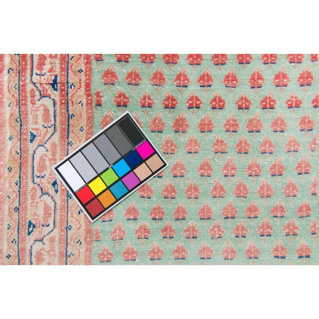Textile 1920s Antique Allover Apricot Mint Pink Hand Knotted Runner - 2’7” X 14’4” For Sale - Image 7 of 10