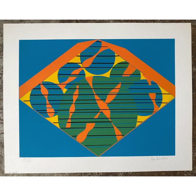 Modern 1980s Lee Kanders Abstract Orange and Blue Serigraph For Sale - Image 3 of 3