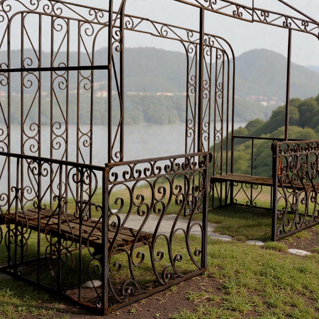 Black Mid-Century Mediterranean Custom Wrought Iron Garden Pergola 1965 For Sale - Image 8 of 11