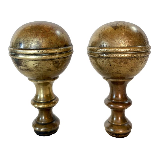 19th Century Large Brass Orb Finials - A Pair For Sale